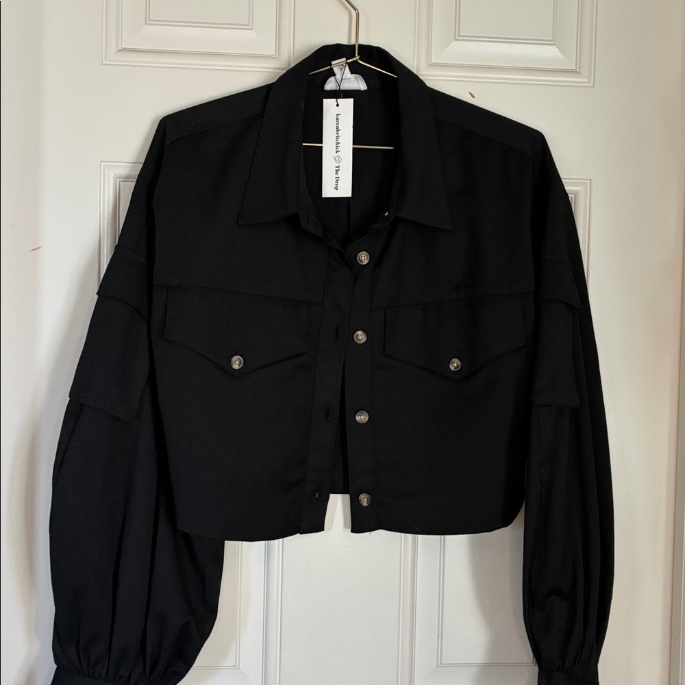 Black Cropped Button-Up Shirt